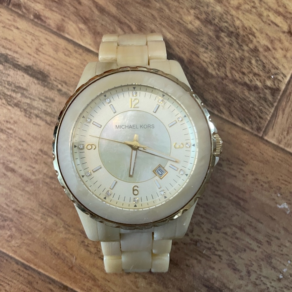 Michael kors ivory tortoise watch